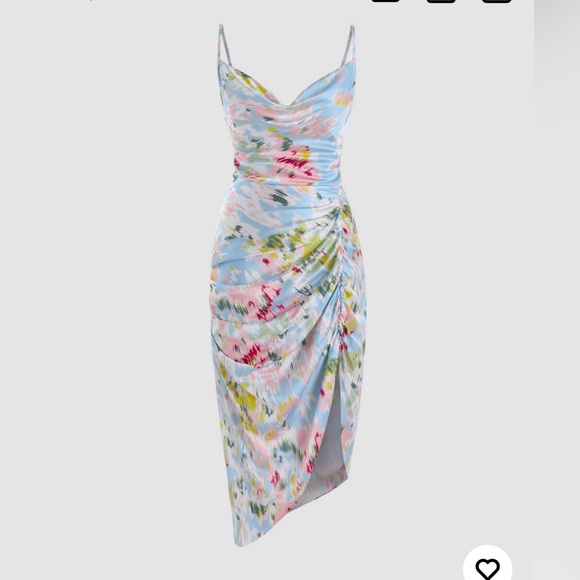 Cider Dresses Cider Illusion Floral Ruched Cowl Neck Midi Dress